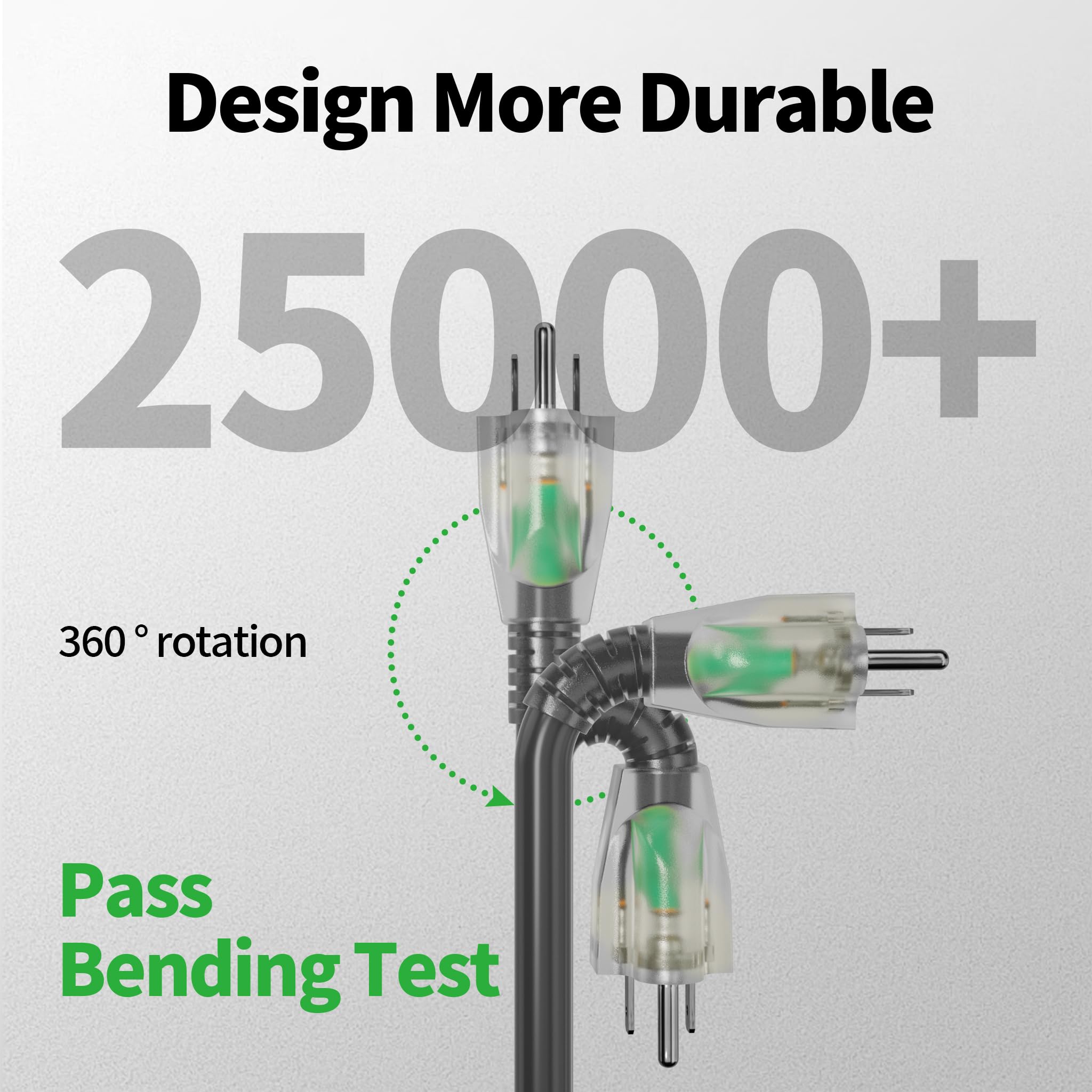 Powgrn 6 Ft 10/3 Black Outdoor Extension Cord Waterproof Heavy Duty 10 Gauge 3 Prong, Flexible Cold Resistant Power Cord Indoor